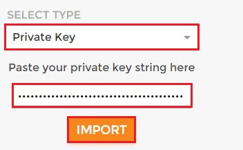 または、[SELECT TTPE] を "Private Key" にして復元用パスワード(Seed)を入力