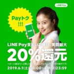 LINE Payの6月「Payトク祭!!!」はLINE PAYカード決済以外が対象、上限1万円まで還元